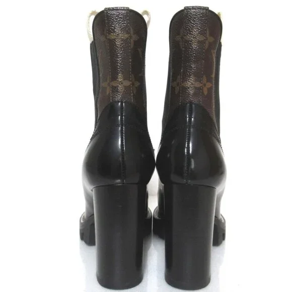 Louis Vuitton LV Monogram Heeled Ankle Chunky Combat Boots Booties 36 / 6 - Picture 4 of 9